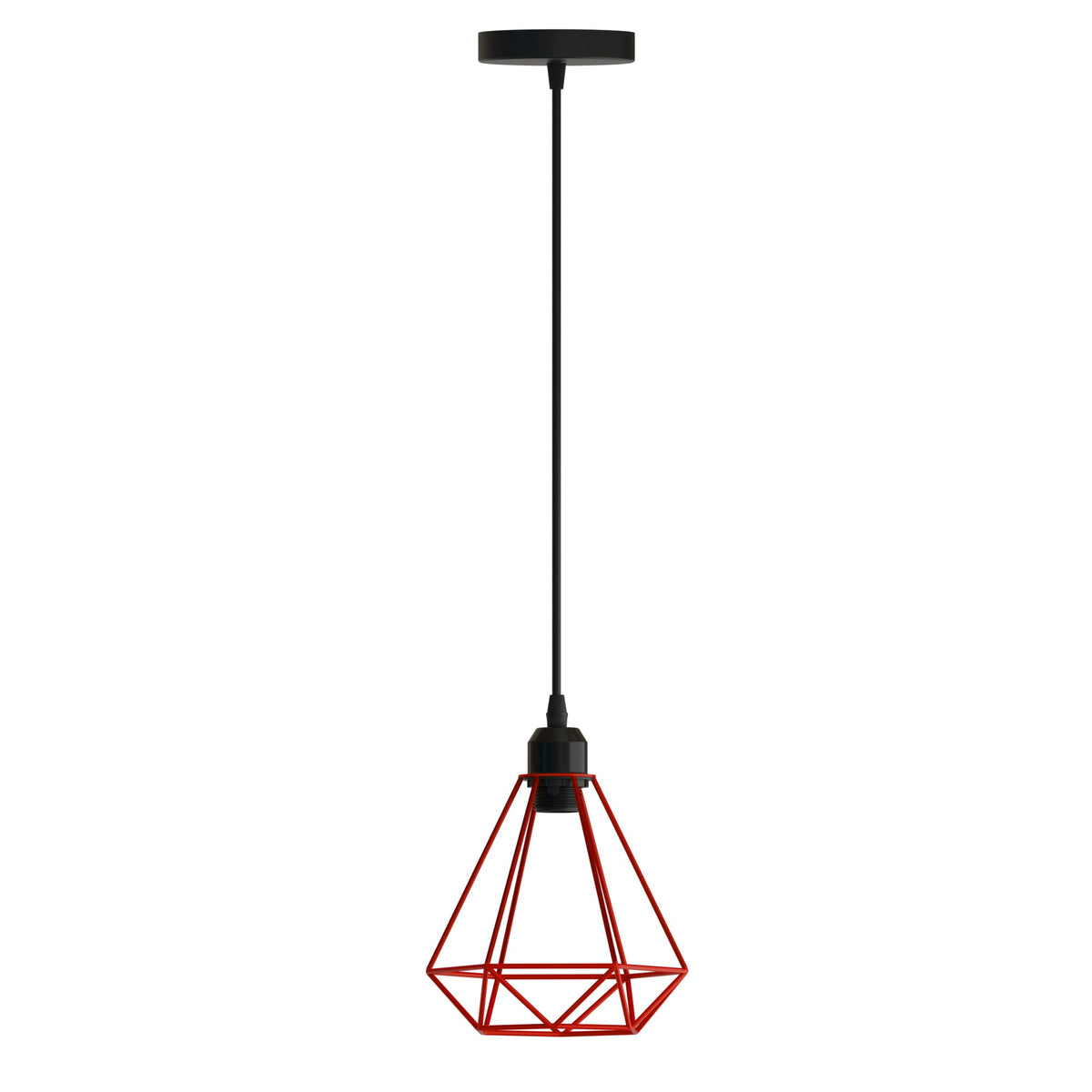 Industrial Cage Pendant Light – E27, 25+ Cage Styles & Colours - Black, Diamond Cage Red, Without Bulb