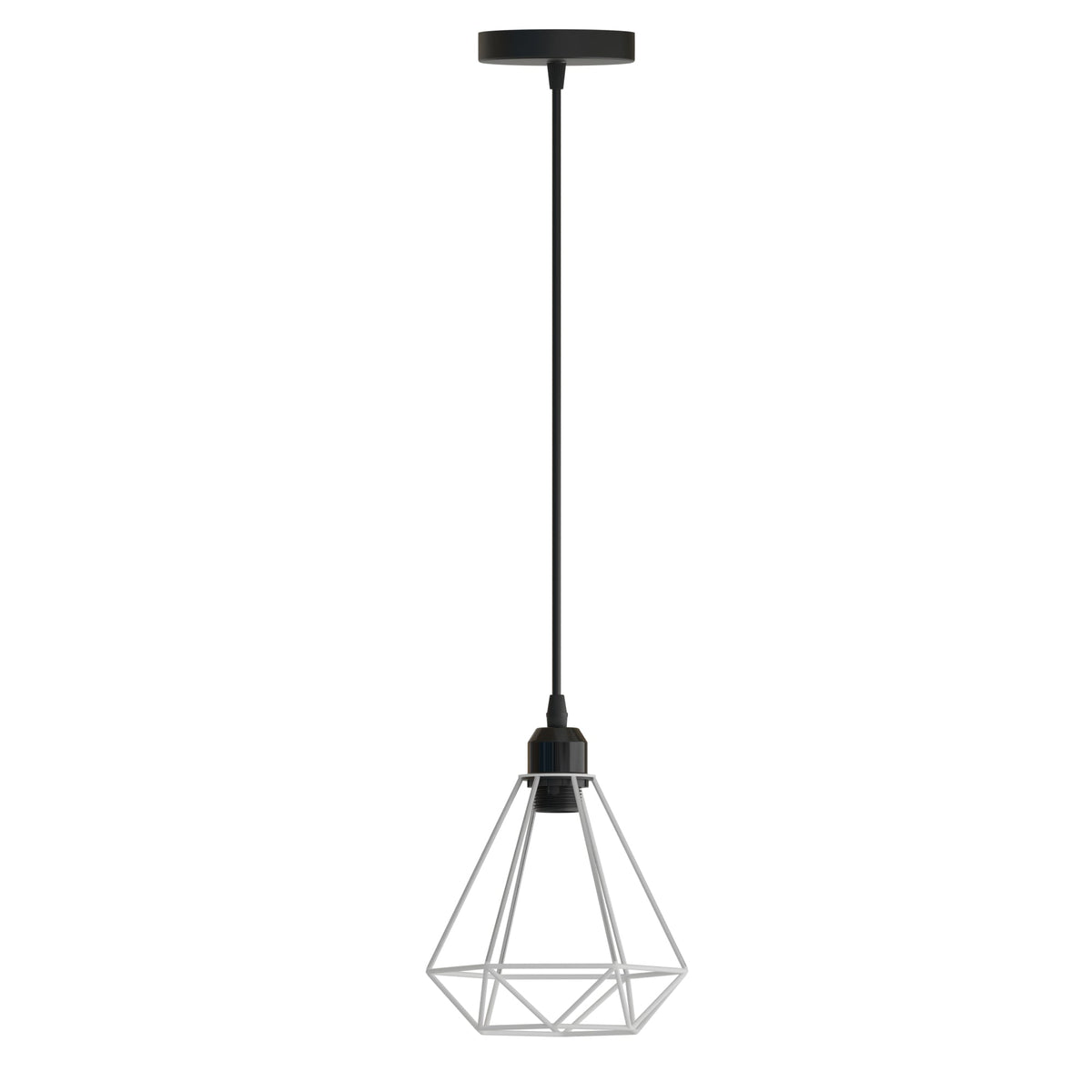 Industrial Cage Pendant Light – E27, 25+ Cage Styles & Colours - Black, Diamond Cage White, Without Bulb