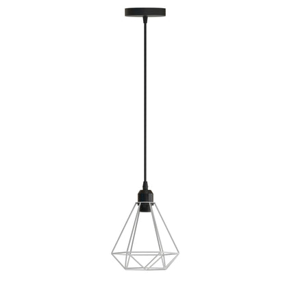 Industrial Cage Pendant Light – E27, 25+ Cage Styles & Colours - Black, Diamond Cage White, Without Bulb