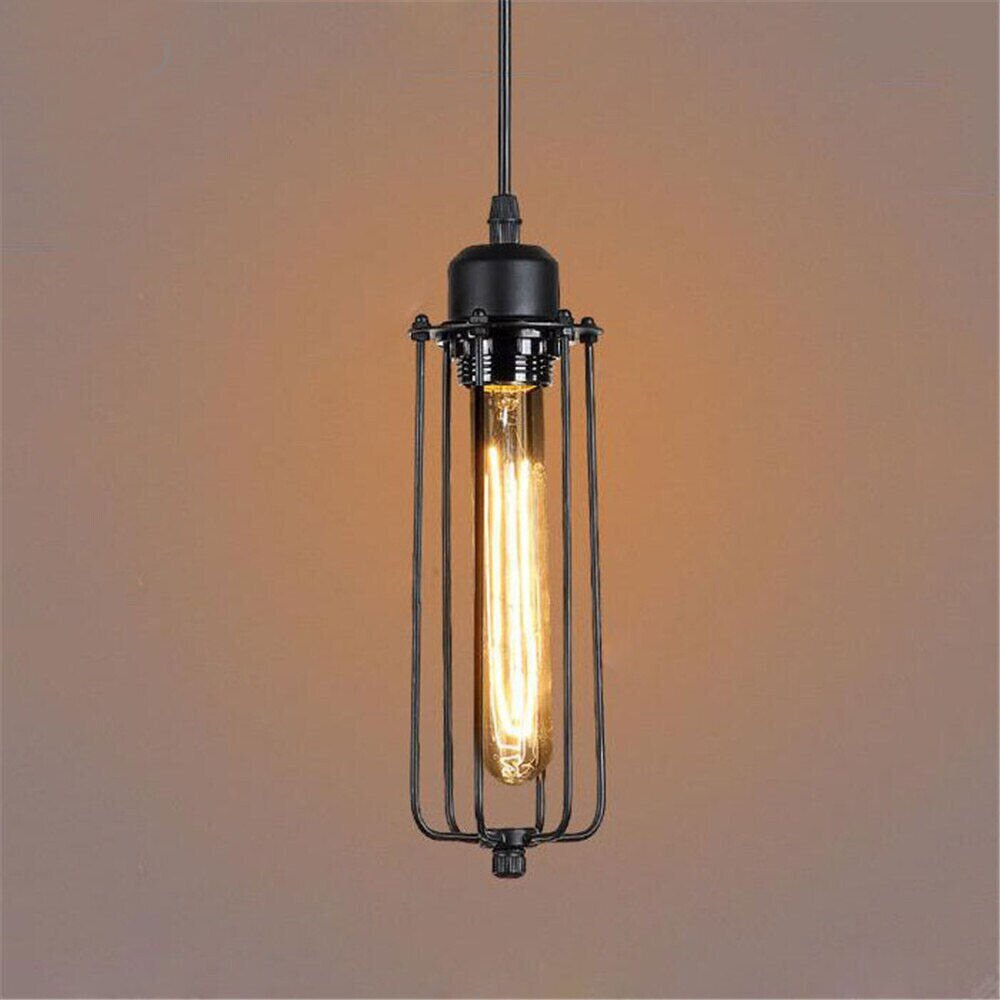 Industrial Cage Pendant Light – E27, 25+ Cage Styles & Colours - Black, Long Cage Brushed Copper, Without Bulb