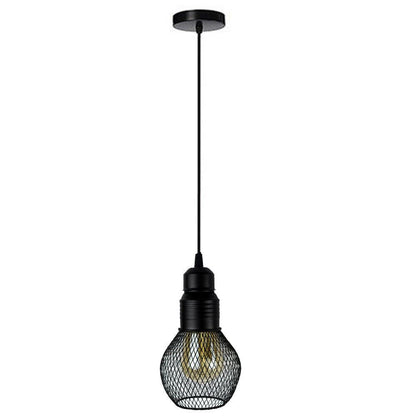 Industrial Cage Pendant Light – E27, 25+ Cage Styles & Colours - Black, Pear Cage Black, Without Bulb
