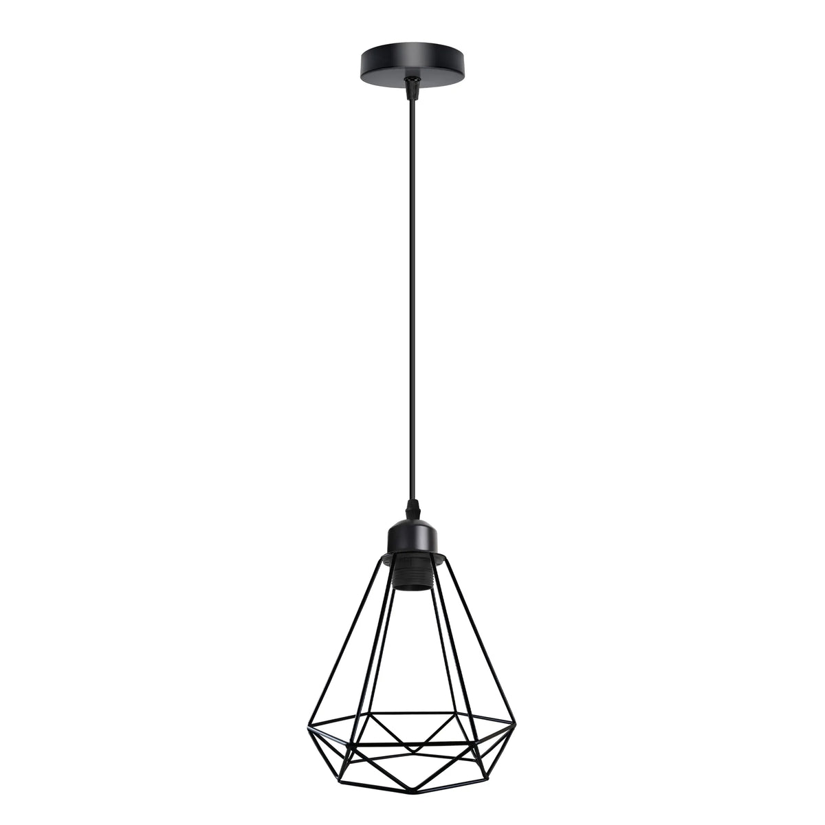 Industrial Cage Pendant Light – E27, 25+ Cage Styles & Colours - Black, Wire Cage Black, Without Bulb
