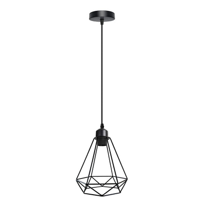 Industrial Cage Pendant Light – E27, 25+ Cage Styles & Colours - Black, Wire Cage Black, Without Bulb