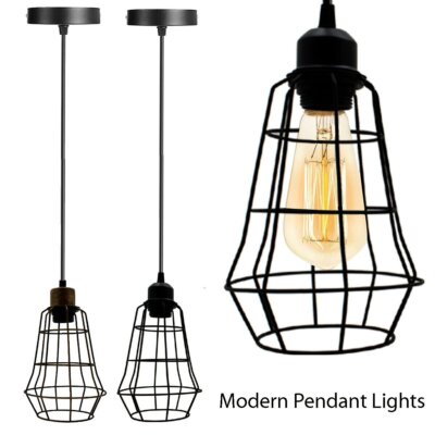 Industrial Cage Pendant Light – E27, 25+ Cage Styles & Colours - Brushed Copper, Cage Brushed Brass, Without Bulb