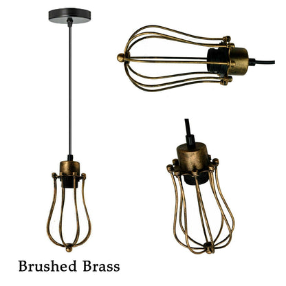 Industrial Cage Pendant Light – E27, 25+ Cage Styles & Colours - Brushed Copper, Round Cage Brushed Copper, Without Bulb