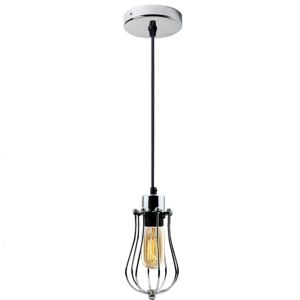 Industrial Cage Pendant Light – E27, 25+ Cage Styles & Colours - Chrome, Round Cage Chrome, Without Bulb