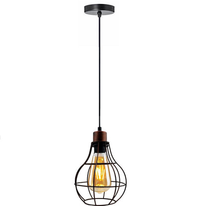 Industrial Cage Pendant Light – E27, 25+ Cage Styles & Colours - Rustic Red, Balloon Cage Rustic Red, Without Bulb