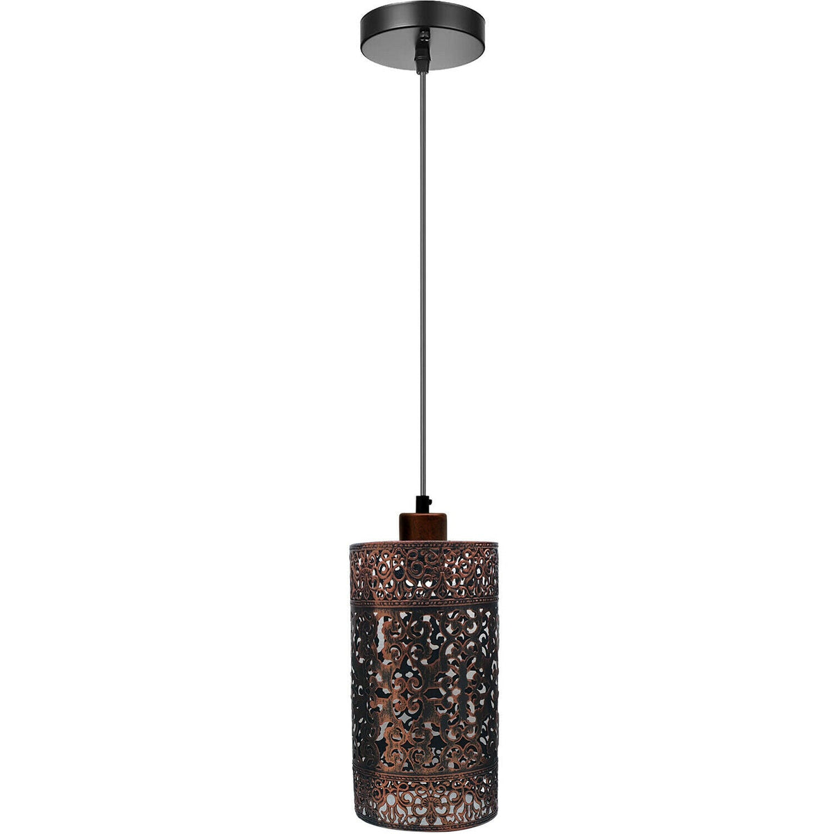 Industrial Cage Pendant Light – E27, 25+ Cage Styles & Colours - Rustic Red, Barrel Cage Style 6 Rustic Red, Without Bulb