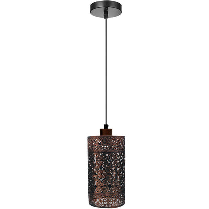 Industrial Cage Pendant Light – E27, 25+ Cage Styles & Colours - Rustic Red, Barrel Cage Style 6 Rustic Red, Without Bulb