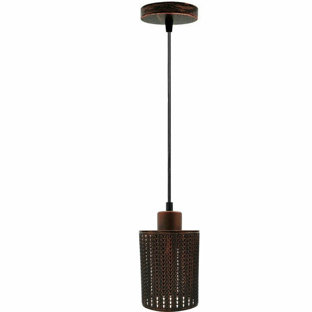 Industrial Cage Pendant Light – E27, 25+ Cage Styles & Colours - Rustic Red, Barrel Cage Style 3 Rustic Red, Without Bulb