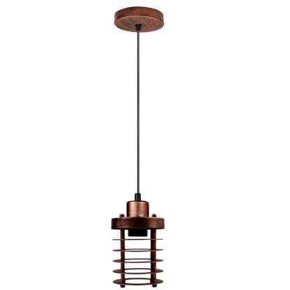Industrial Cage Pendant Light – E27, 25+ Cage Styles & Colours - Rustic Red, Bulb Guard Rustic Red, Without Bulb