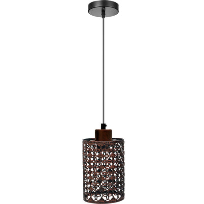 Industrial Cage Pendant Light – E27, 25+ Cage Styles & Colours - Rustic Red, Drum Style 4 Rustic Red, Without Bulb