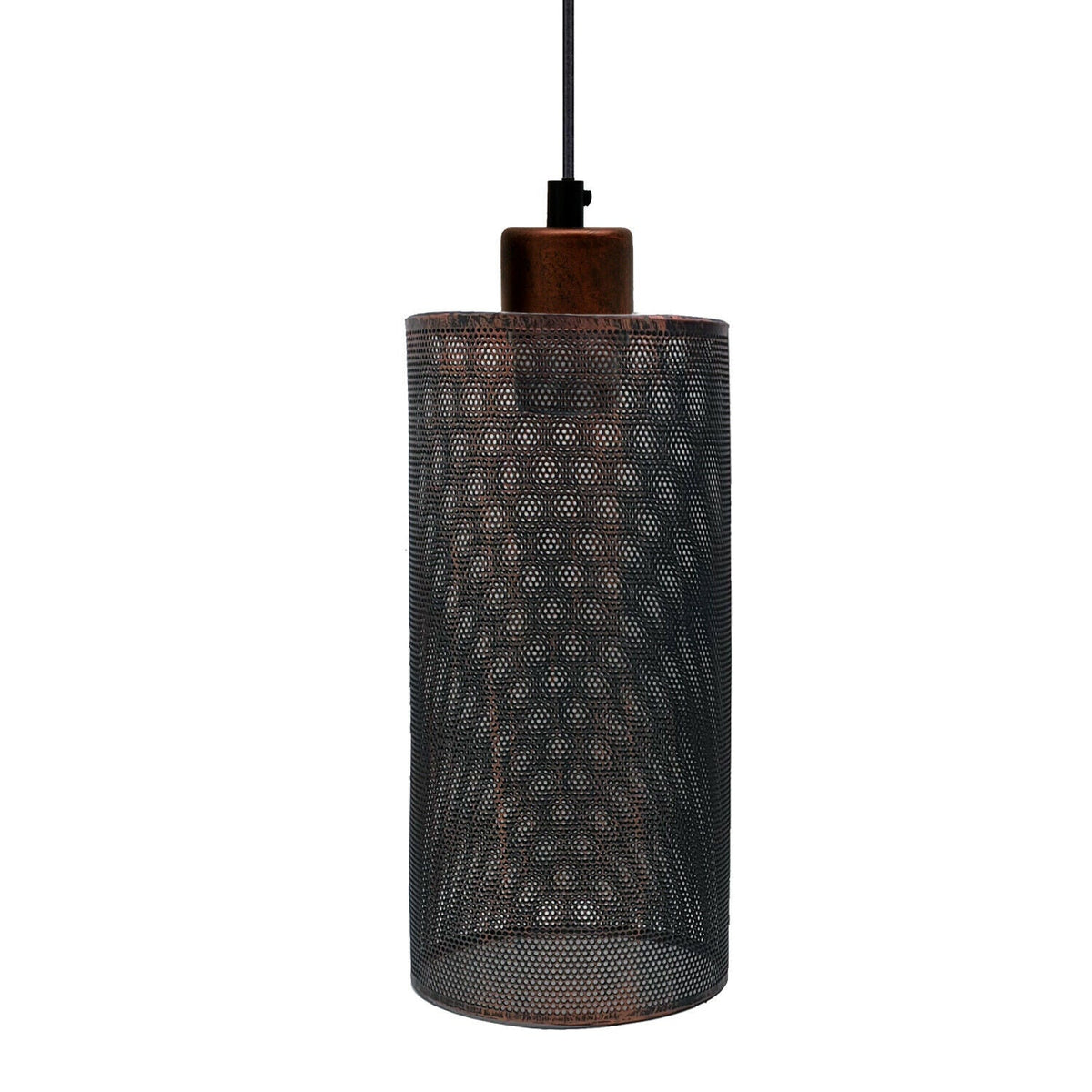 Industrial Cage Pendant Light – E27, 25+ Cage Styles & Colours - Rustic Red, Drum Style 5 Rustic Red, Without Bulb
