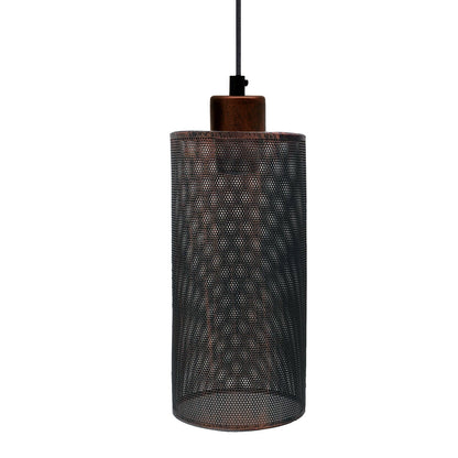 Industrial Cage Pendant Light – E27, 25+ Cage Styles & Colours - Rustic Red, Drum Style 5 Rustic Red, Without Bulb