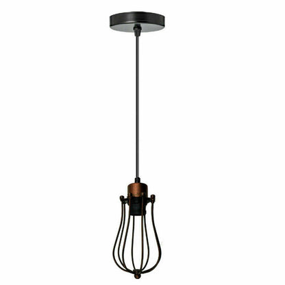 Industrial Cage Pendant Light – E27, 25+ Cage Styles & Colours - Rustic Red, Round Cage Rustic Red, Without Bulb