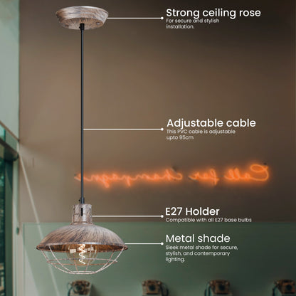 Nautical Fisherman Cage Pendant Light – Black or Brushed Copper, E27 - photo 2