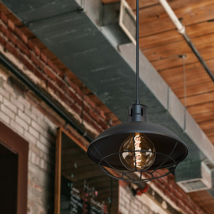 Nautical Fisherman Cage Pendant Light – Black or Brushed Copper, E27 - Black, Cage Dome Shade, SG125 LED Bulb 4W