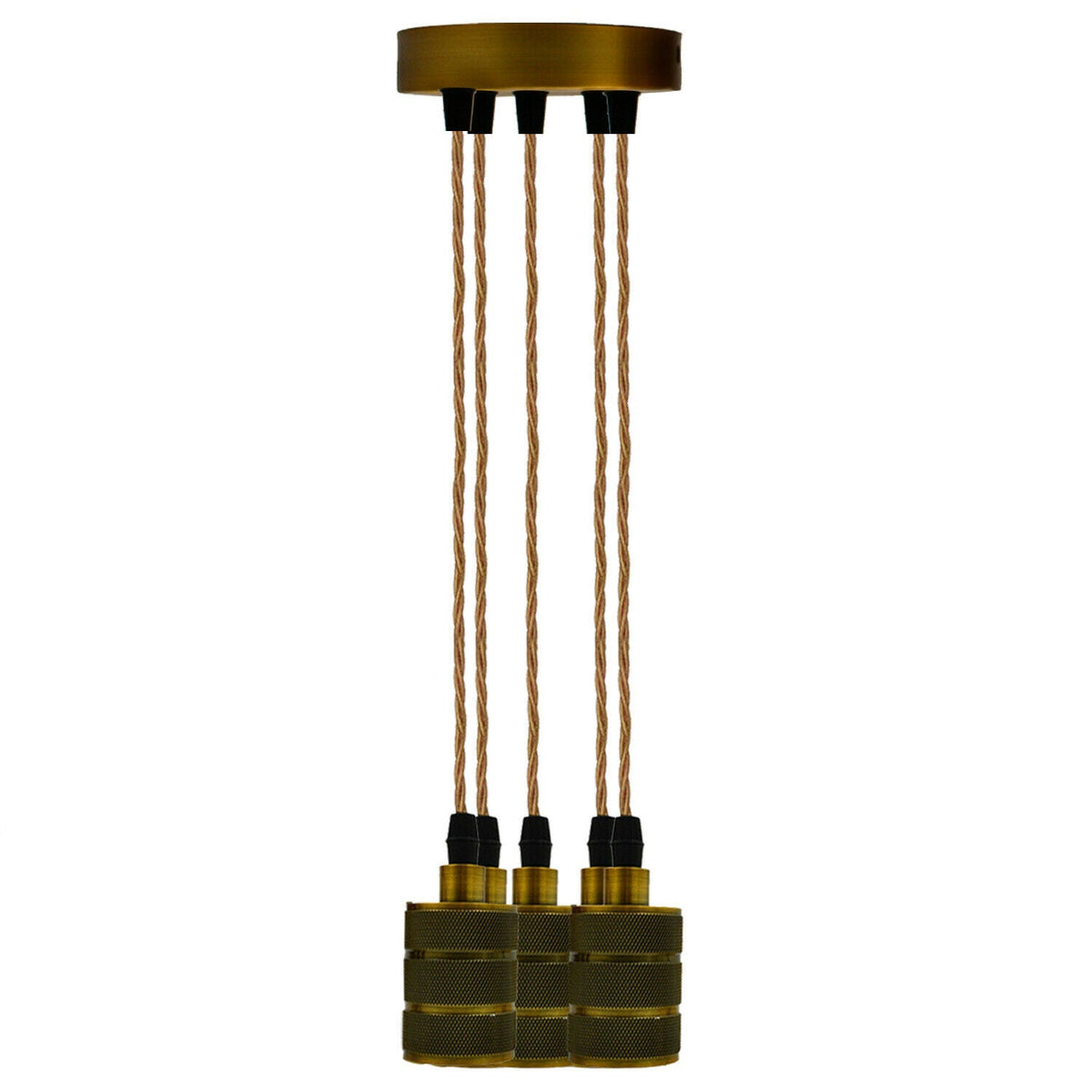 5 Light Cluster Pendant – Yellow Brass, Rope-Style Twisted Cable, E27