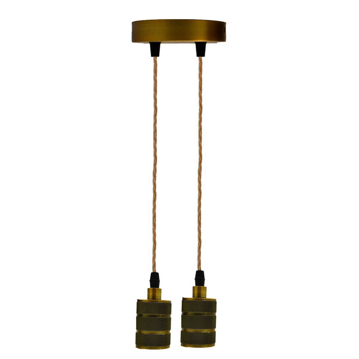 2 Light Cluster Pendant – Yellow Brass, Rope-Style Twisted Cable, E27