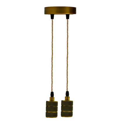 2 Light Cluster Pendant – Yellow Brass, Rope-Style Twisted Cable, E27