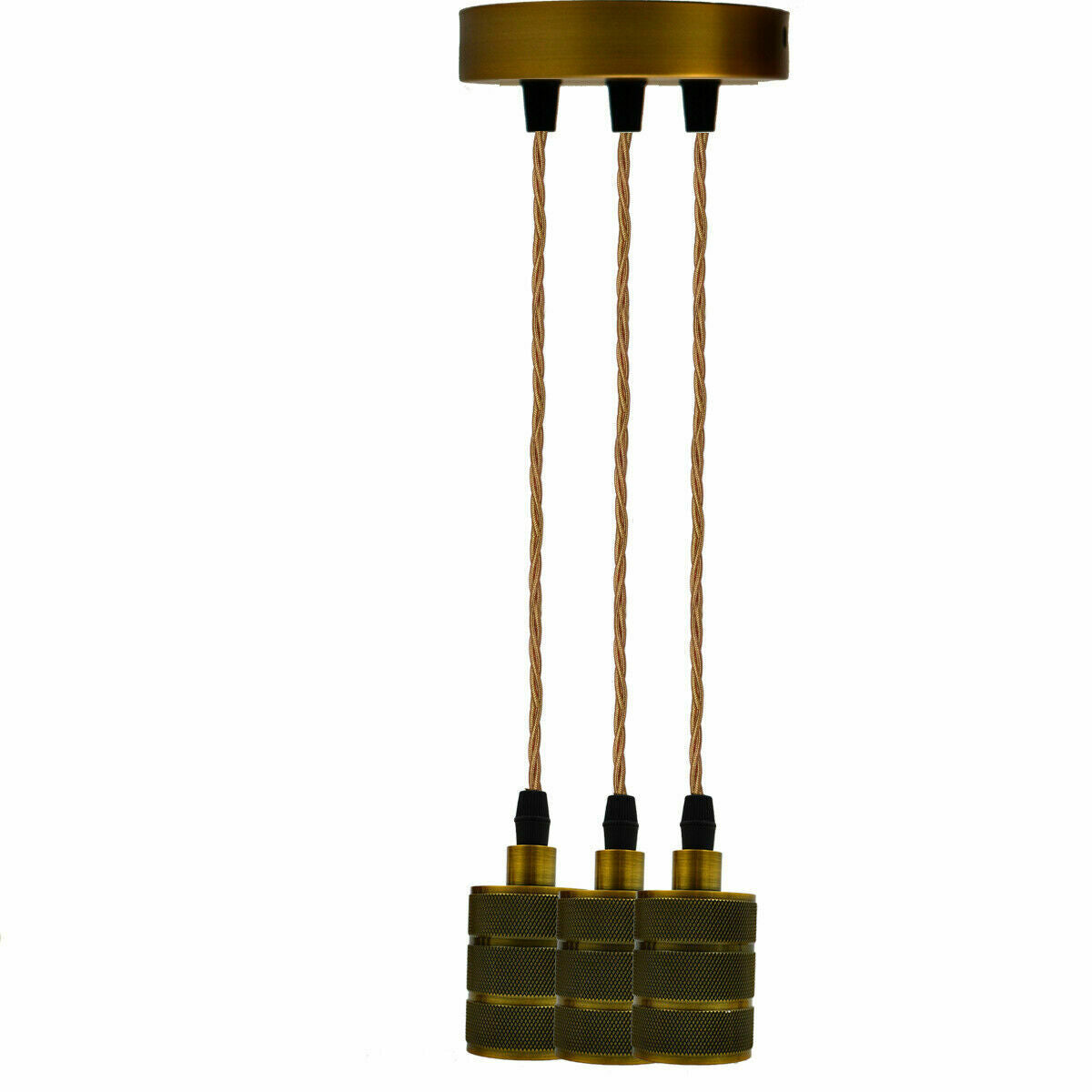 3 Light Cluster Pendant – Yellow Brass, Rope-Style Twisted Cable, E27