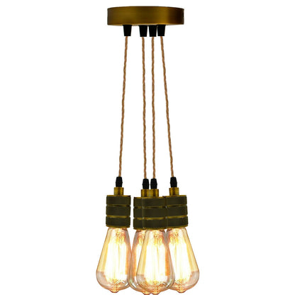 4-Light Rope Cord Cluster Pendant – Yellow Brass Holders, E27 - Yellow Brass, No Shade, ST64 Bulb 40W