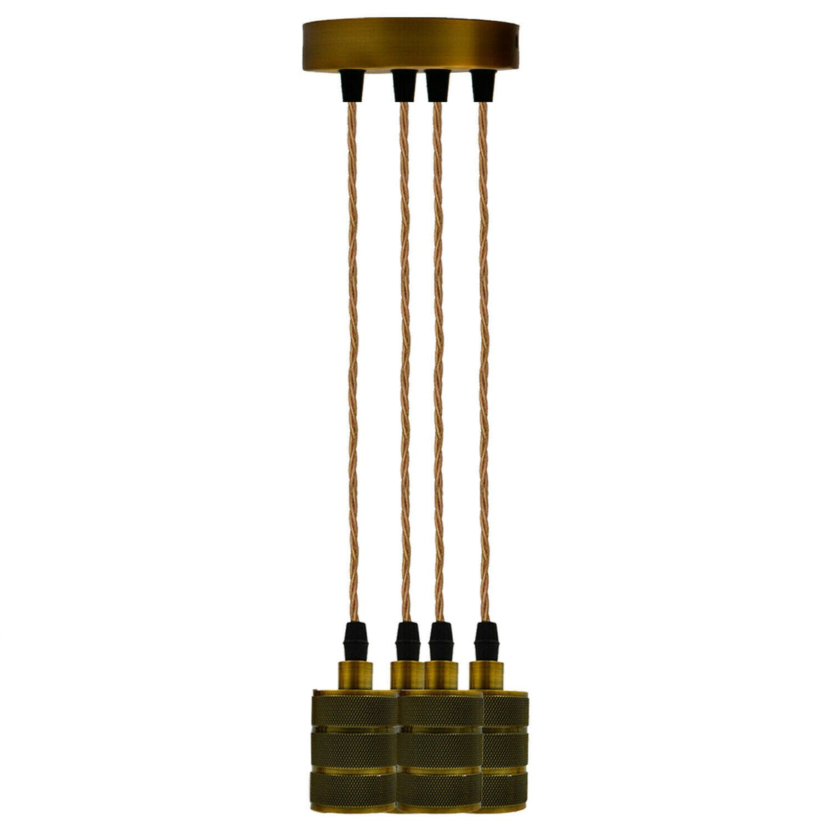 4-Light Rope Cord Cluster Pendant – Yellow Brass Holders, E27 - Yellow Brass, No Shade, Without Bulb