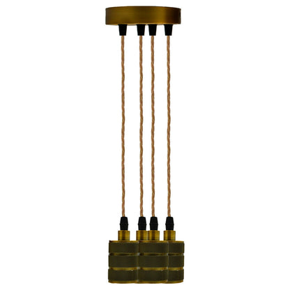 4-Light Rope Cord Cluster Pendant – Yellow Brass Holders, E27 - Yellow Brass, No Shade, Without Bulb
