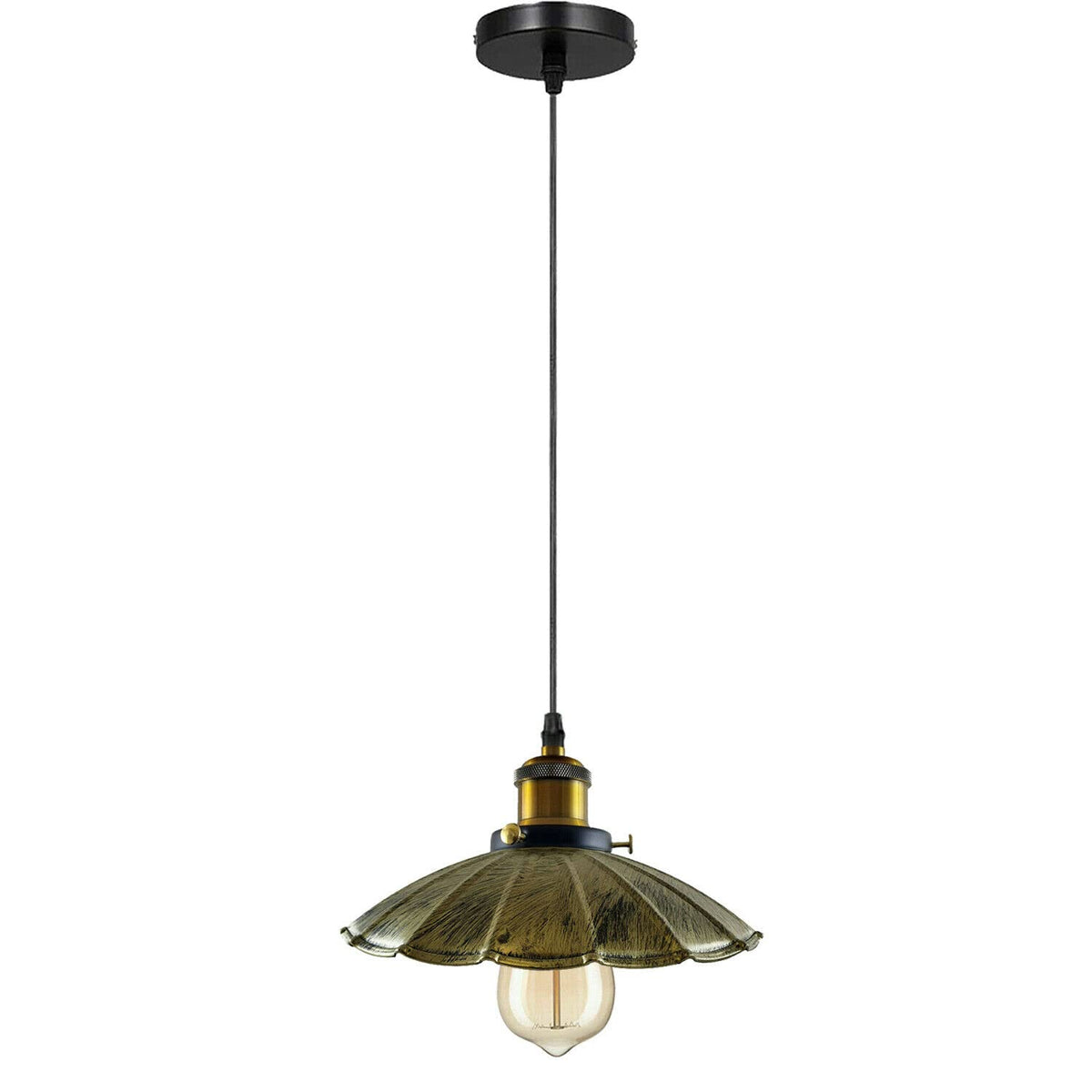 Brass Pendant Light – 25+ Metal Domes, Barn & Flat Shades, E27 - Yellow Brass, Lounge 22 cm Brushed Brass, ST64 LED Bulb 4W
