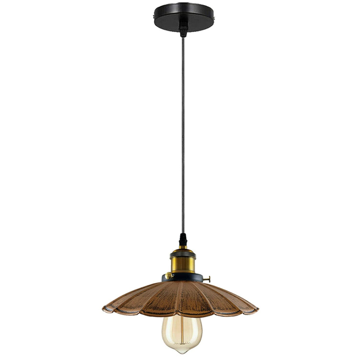 Brass Pendant Light – 25+ Metal Domes, Barn & Flat Shades, E27 - Yellow Brass, Lounge 22 cm Brushed Copper, ST64 LED Bulb 4W