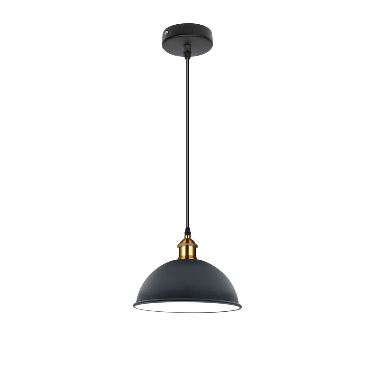 Brass Pendant Light – 25+ Metal Domes, Barn & Flat Shades, E27 - Yellow Brass, Dome 21 cm Grey, Without Bulb