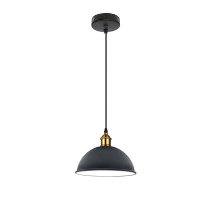Brass Pendant Light – 25+ Metal Domes, Barn & Flat Shades, E27 - Yellow Brass, Dome 21 cm Grey, Without Bulb