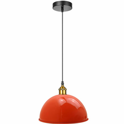 Brass Pendant Light – 25+ Metal Domes, Barn & Flat Shades, E27 - Yellow Brass, Dome 30 cm Orange, Without Bulb