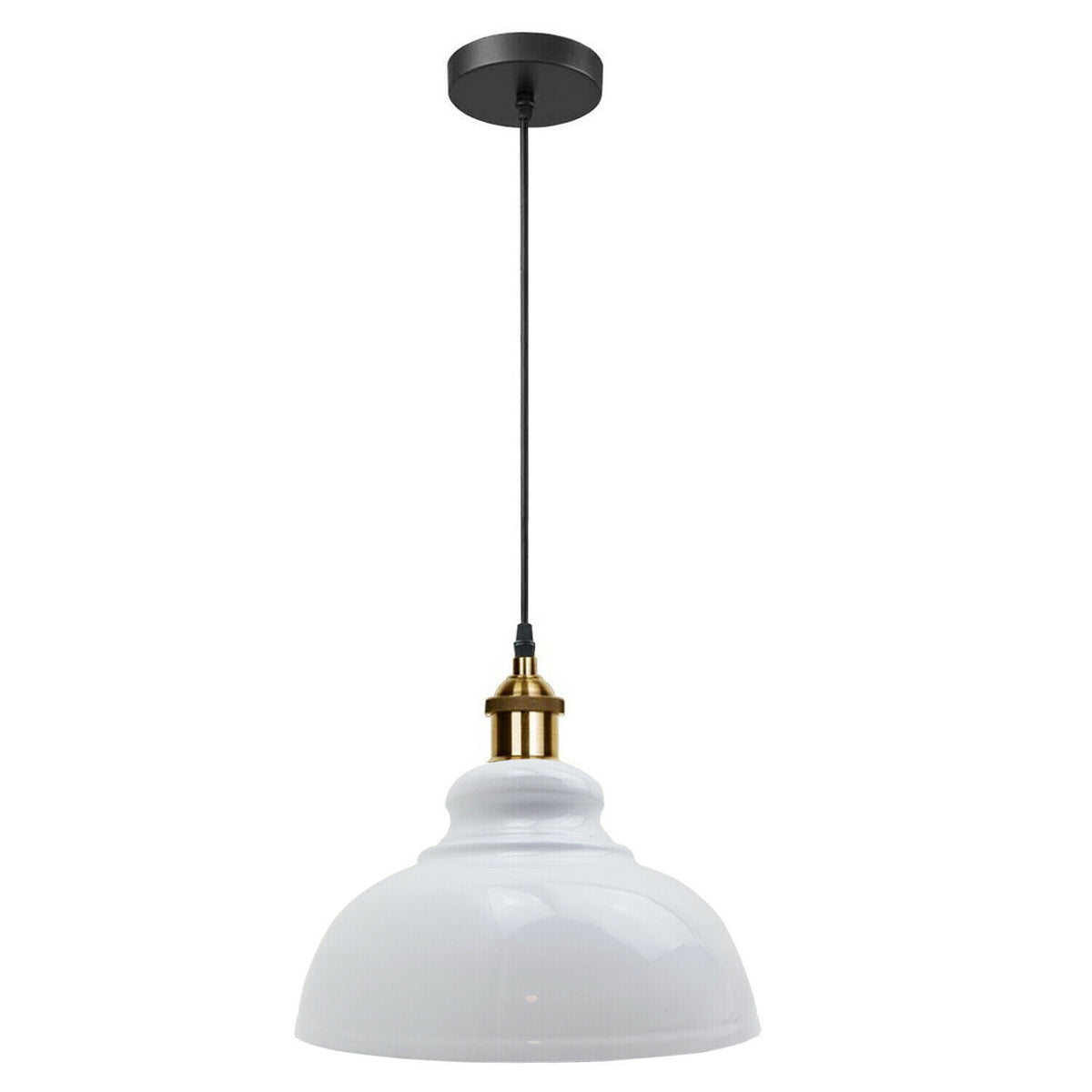 Brass Pendant Light – 25+ Metal Domes, Barn & Flat Shades, E27 - Yellow Brass, Curvy 29 cm White, Without Bulb