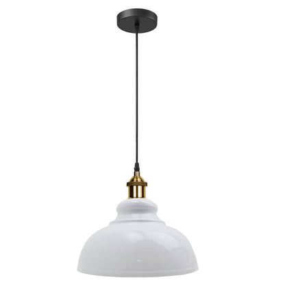 Brass Pendant Light – 25+ Metal Domes, Barn & Flat Shades, E27 - Yellow Brass, Curvy 29 cm White, Without Bulb