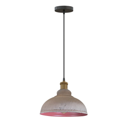 Brass Pendant Light – 25+ Metal Domes, Barn & Flat Shades, E27 - Yellow Brass, Curvy 29 cm Speckled Silver, Pink Inside, Without Bulb