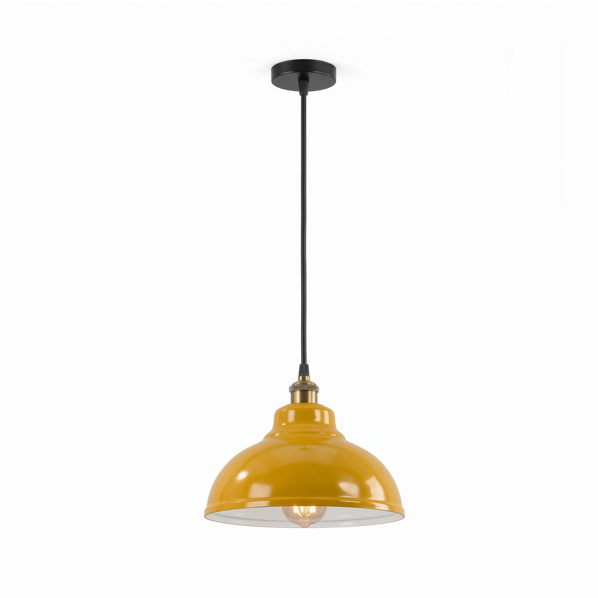 Brass Pendant Light – 25+ Metal Domes, Barn & Flat Shades, E27 - Yellow Brass, Curvy 29 cm Yellow, Without Bulb