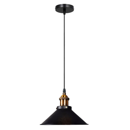 Brass Pendant Light – 25+ Metal Domes, Barn & Flat Shades, E27 - Yellow Brass, Flat Cone 22 cm Black & Gold, Without Bulb