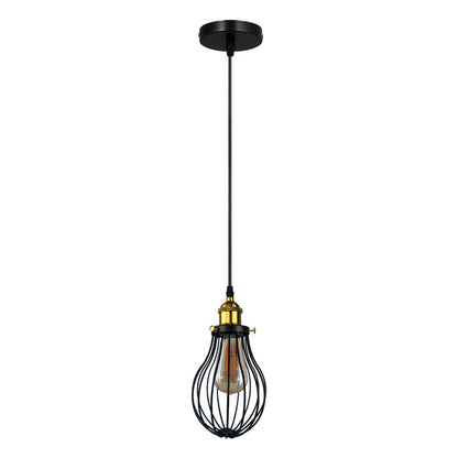 Brass Pendant Light – 25+ Metal Domes, Barn & Flat Shades, E27 - Yellow Brass, Bulb Cage Black, ST64 LED Bulb 4W