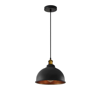 Brass Pendant Light – 25+ Metal Domes, Barn & Flat Shades, E27 - Yellow Brass, Curvy 21 cm Black & Gold, ST64 LED Bulb 4W