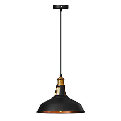 Brass Pendant Light – 25+ Metal Domes, Barn & Flat Shades, E27 - Yellow Brass, Barn Slotted 30 cm Black & Gold, Without Bulb