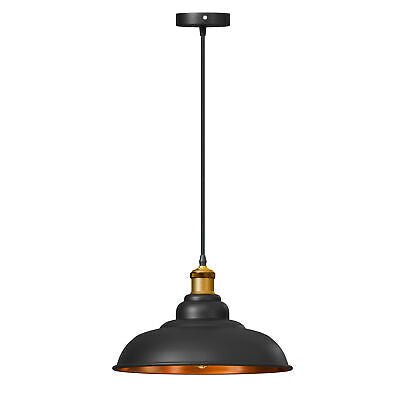 Brass Pendant Light – 25+ Metal Domes, Barn & Flat Shades, E27 - Yellow Brass, Gloss Metal 32 cm Black & Gold, Without Bulb