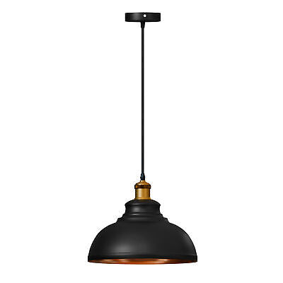 Brass Pendant Light – 25+ Metal Domes, Barn & Flat Shades, E27 - Yellow Brass, Curvy 29 cm Black & Gold, Without Bulb