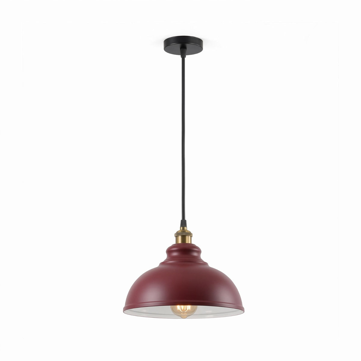 Brass Pendant Light – 25+ Metal Domes, Barn & Flat Shades, E27 - Yellow Brass, Curvy 29 cm Burgundy, Without Bulb