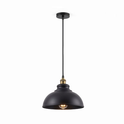 Brass Pendant Light – 25+ Metal Domes, Barn & Flat Shades, E27 - Yellow Brass, Curvy 29 cm Black, Without Bulb