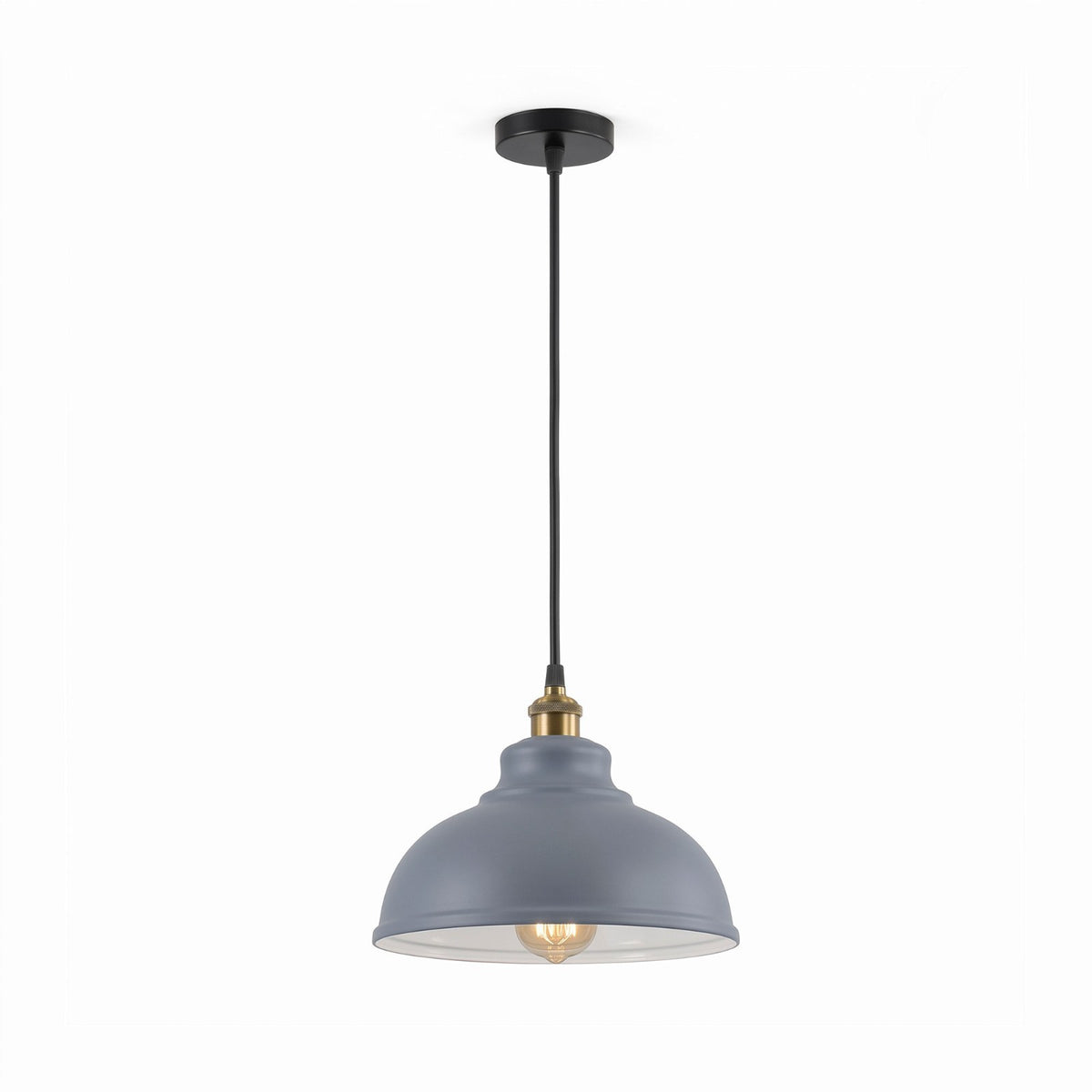Brass Pendant Light – 25+ Metal Domes, Barn & Flat Shades, E27 - Yellow Brass, Curvy 29 cm Grey, Without Bulb