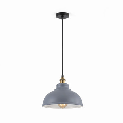Brass Pendant Light – 25+ Metal Domes, Barn & Flat Shades, E27 - Yellow Brass, Curvy 29 cm Grey, Without Bulb