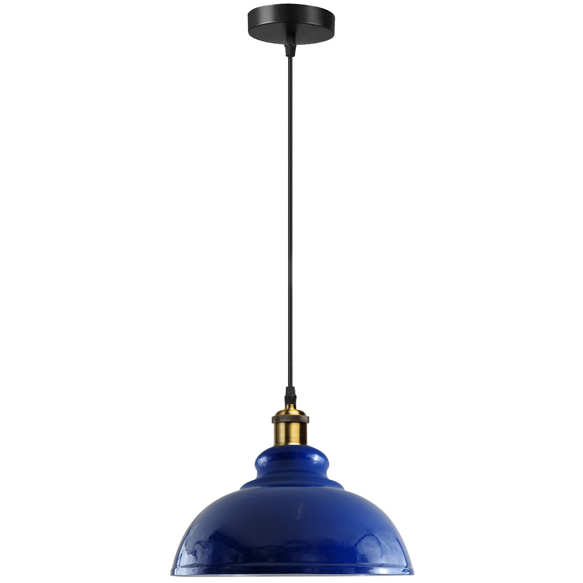 Brass Pendant Light – 25+ Metal Domes, Barn & Flat Shades, E27 - Yellow Brass, Curvy 29 cm Navy Blue, Without Bulb