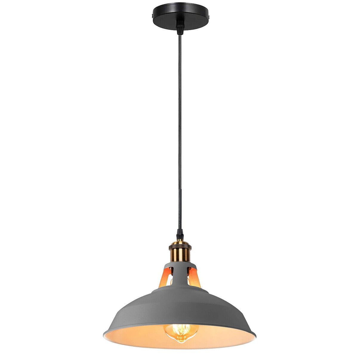 Brass Pendant Light – 25+ Metal Domes, Barn & Flat Shades, E27 - Yellow Brass, Barn Slotted 30 cm Grey, Without Bulb