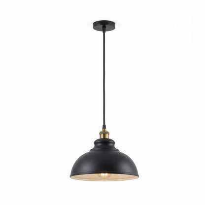 Brass Pendant Light – 25+ Metal Domes, Barn & Flat Shades, E27 - Yellow Brass, Curvy 29 cm Black & White Inner, Without Bulb